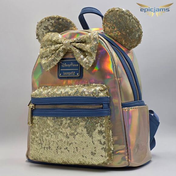 Loungefly Disney Minnie Mouse 50th Anniversary Ear Gold Iridescent Backpack Bag main image 3